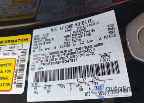 2023 Ford Bronco Sport Outer Banks из США, поврежденный, VIN 3FMCR9C69PRD47811